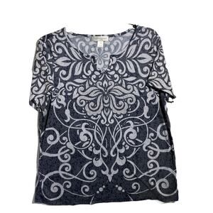 Christopher & Banks Casual Pullover Top Geometric Gray Print Size XL Rhinestones